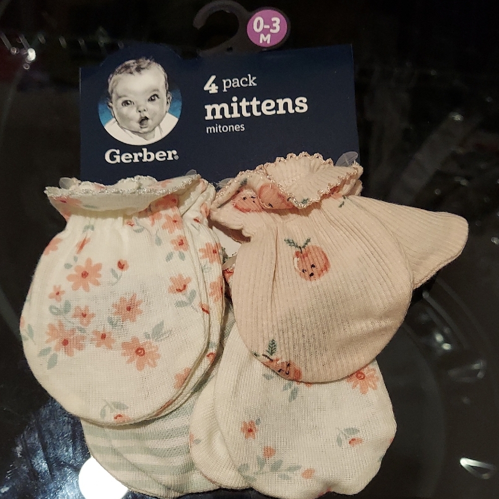 Gerber Floral and Striped Baby Mittens Set